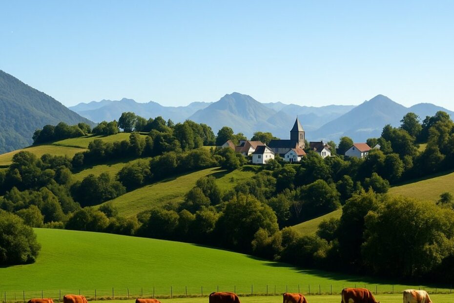 Paysage du Béarn avec collines, symbolisant la transformation HQSE-RSE ancrée dans le territoiire