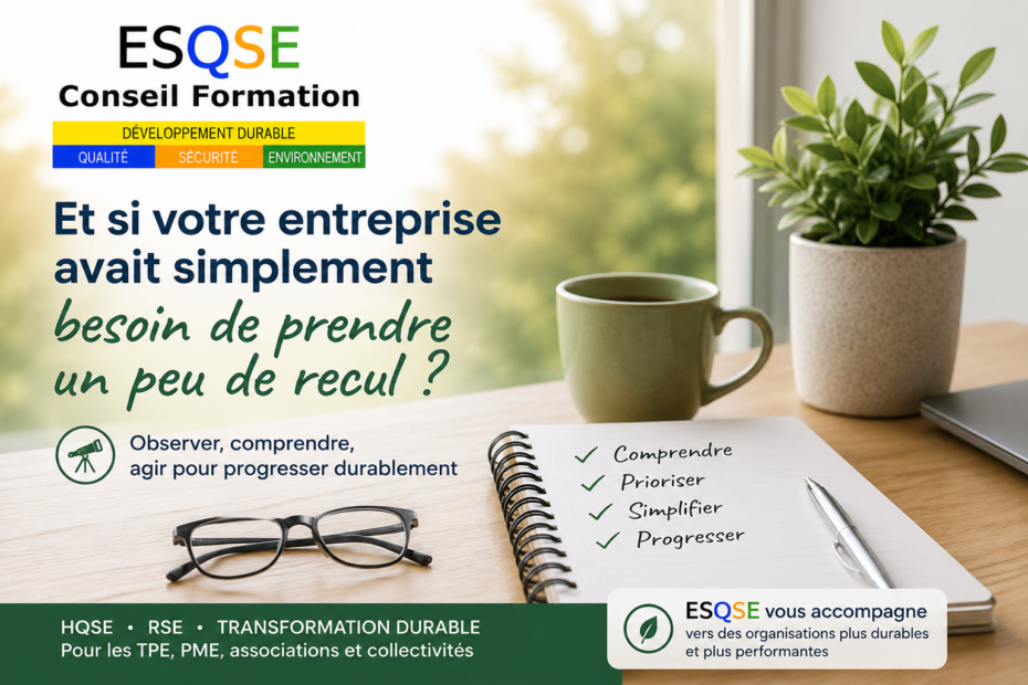 Dirigeante prenant du recul pour analyser l'organisation de son entreprise et identifier des pistes d'amélioration – ESQSE Conseil Formation